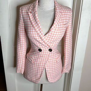 ASOS DESIGN Pink Dogstooth Suit Blazer Size 0